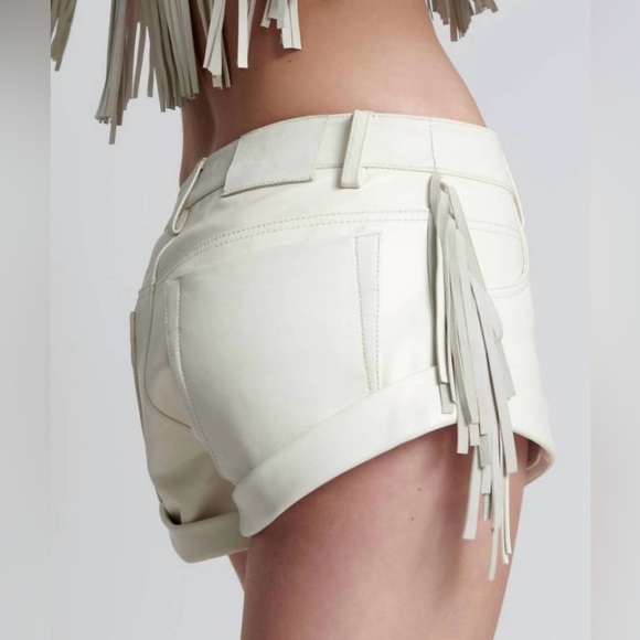 One Teaspoon Bandits Low Waist Chaos Walking Leather Shorts - White - Picture 4 of 12